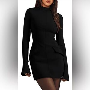 🆕Long Sleeve Mock Neck Basic Bodycon Mini Dress